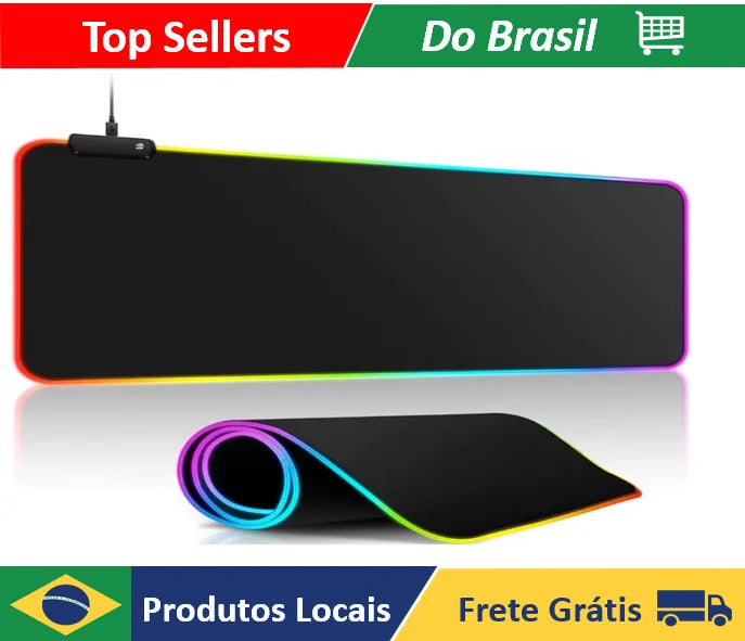 Mouse Pad Gamer Grande Velocidade Edge Led 7 Cores Rgb Impermeável 300mm x 800mm