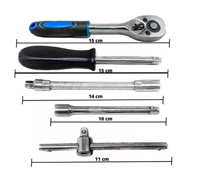 Kit de Ferramentas 46 Peças com Catraca Reversível - Soquetes, Bits e Maleta Inclusa, Ideal para Manutenção Doméstica e Automotiva