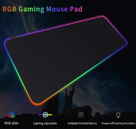 Mouse Pad Gamer Grande Velocidade Edge Led 7 Cores Rgb Impermeável 300mm x 800mm