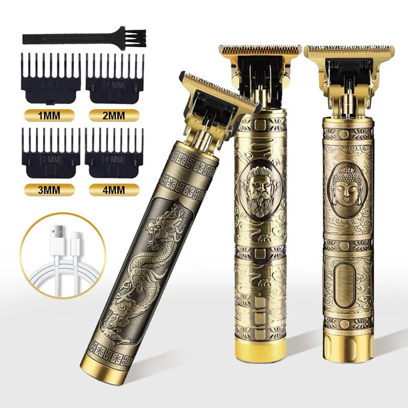 Máquina de Cortar Cabelo Profissional - Design em Metal, Recarregável, 5W de Potência, Ideal para Barba, Cabelo e Desenhos