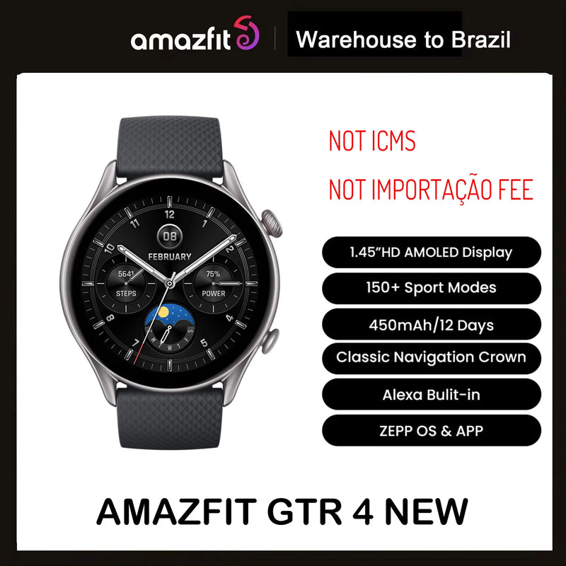 Amazfit GTR 4 2024 - Smartwatch 46mm AMOLED com GPS, 12 Dias de Bateria e Zepp OS para Android e iOS