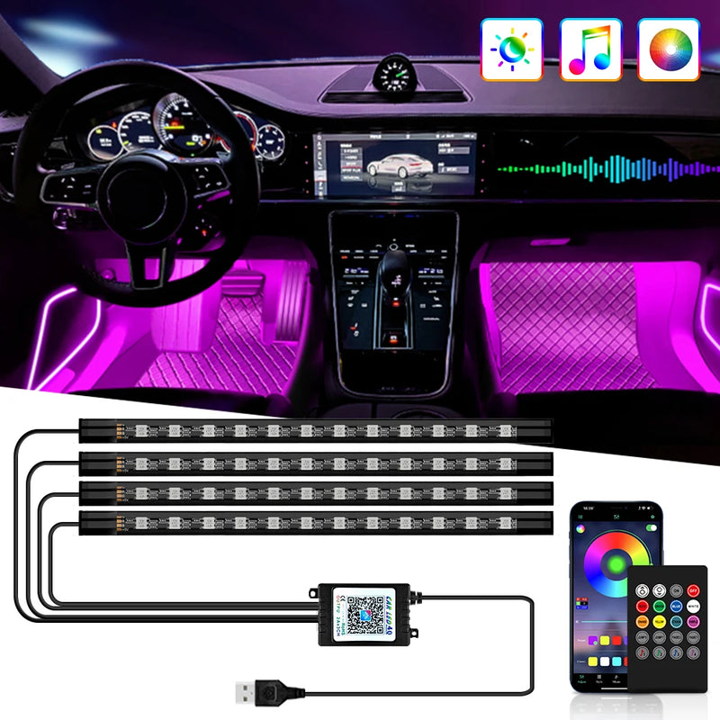 Neon LED para Carro - Iluminação RGB com Controle por App, Remoto e Sincronização com Música