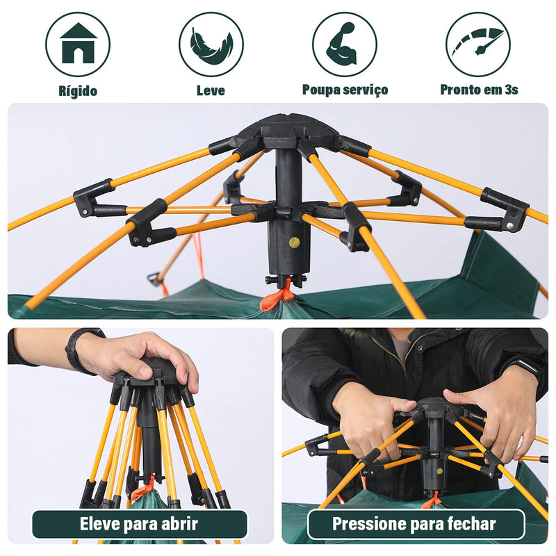 Tenda Pop-up Automática para 3-4 Pessoas - Proteção Solar, Montagem Rápida, Ideal para Camping e Família (Verde/Branco)