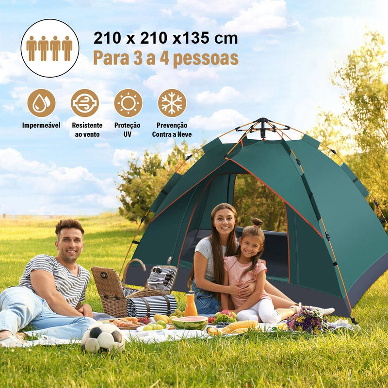 Tenda Pop-up Automática para 3-4 Pessoas - Proteção Solar, Montagem Rápida, Ideal para Camping e Família (Verde/Branco)