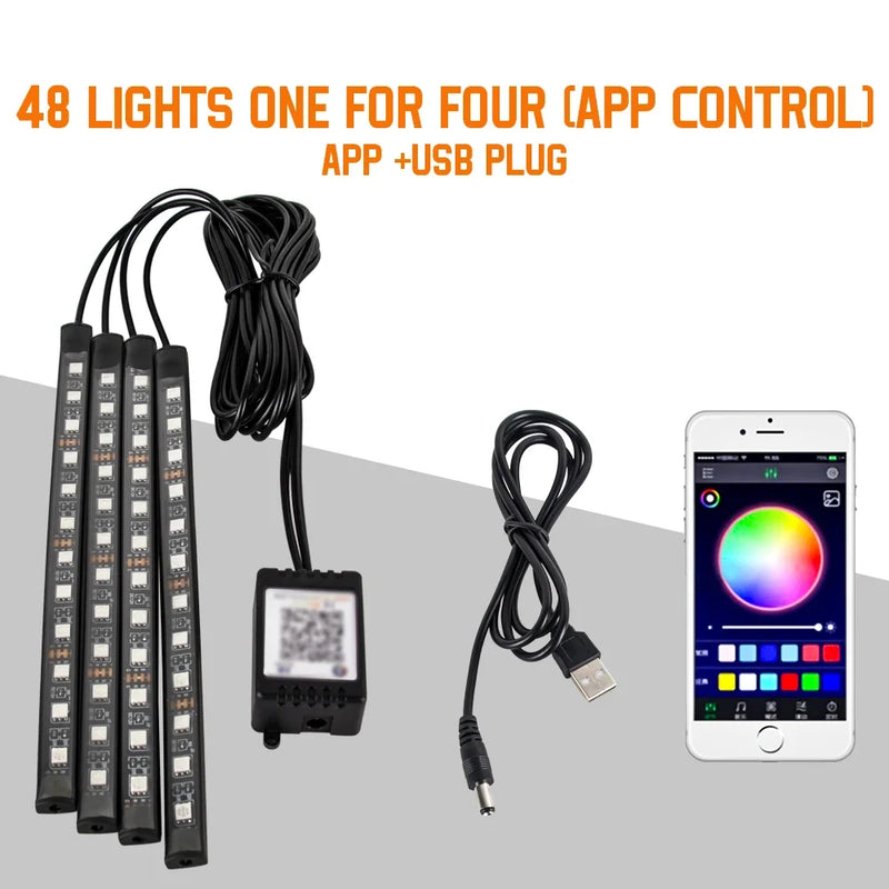 Neon LED para Carro - Iluminação RGB com Controle por App, Remoto e Sincronização com Música