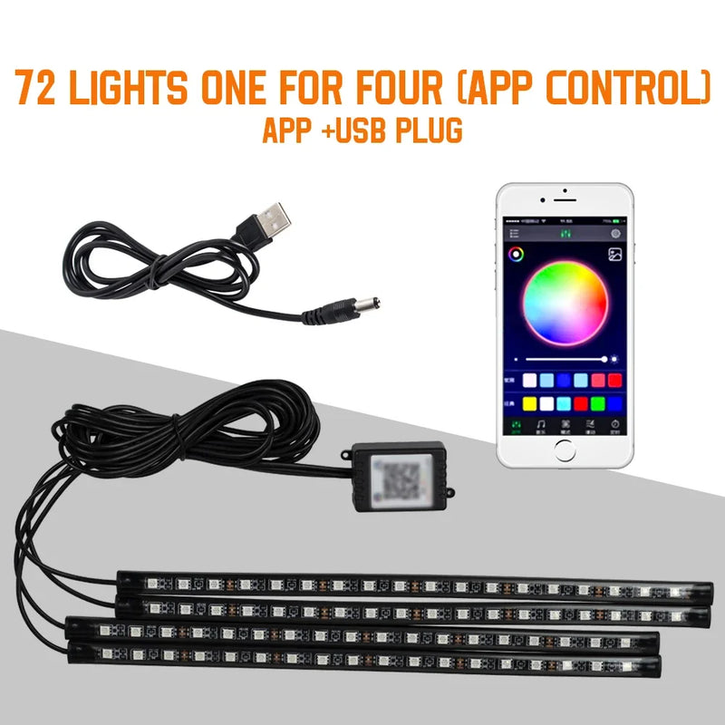 Neon LED para Carro - Iluminação RGB com Controle por App, Remoto e Sincronização com Música