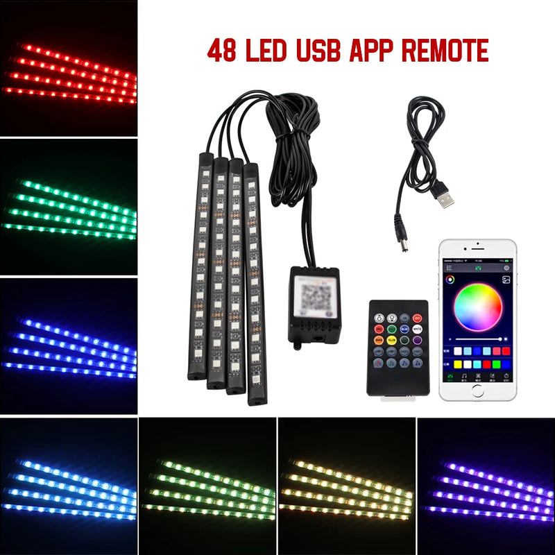 Neon LED para Carro - Iluminação RGB com Controle por App, Remoto e Sincronização com Música