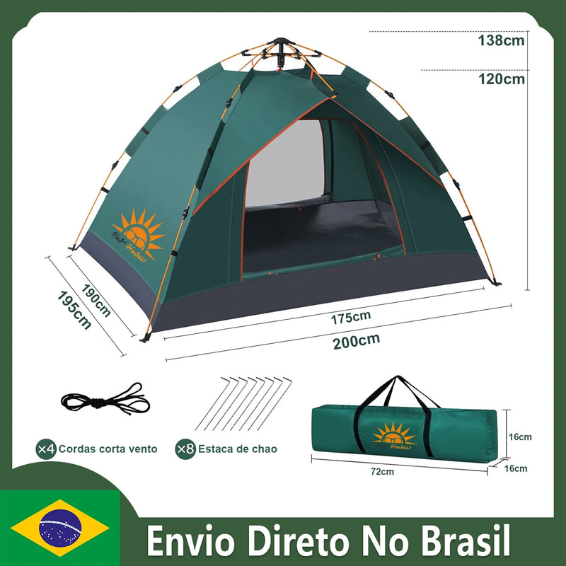 Tenda Pop-up Automática para 3-4 Pessoas - Proteção Solar, Montagem Rápida, Ideal para Camping e Família (Verde/Branco)