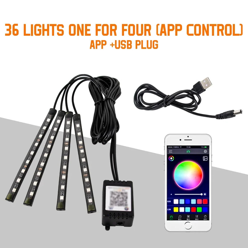 Neon LED para Carro - Iluminação RGB com Controle por App, Remoto e Sincronização com Música