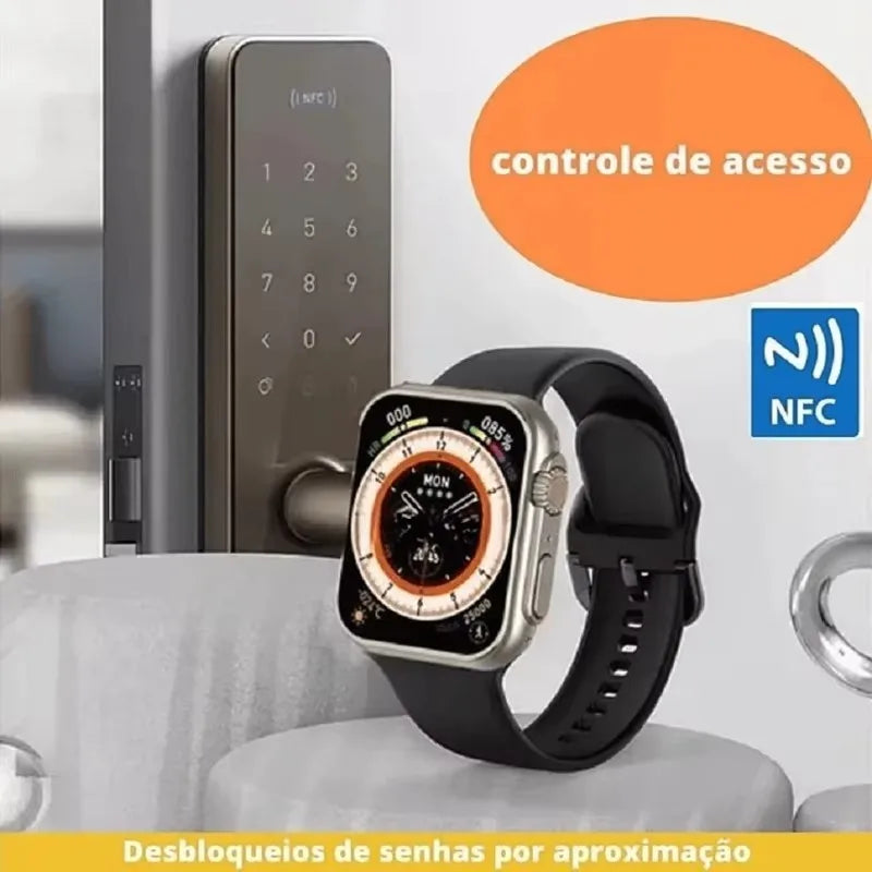 Smartwatch HW8 - Relógio Inteligente Bluetooth 2.2" HD, GPS, NFC, à Prova D'Água, para Homens, Pulseira Esportiva