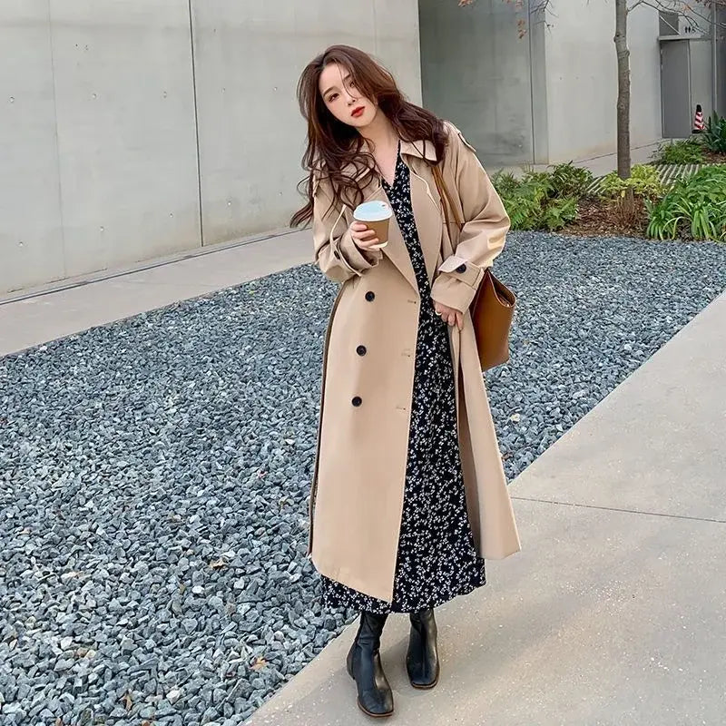 Trench Coat Despojado Streetwear - Elegância Coreana, Design Midi e Funcionalidade Windbreaker